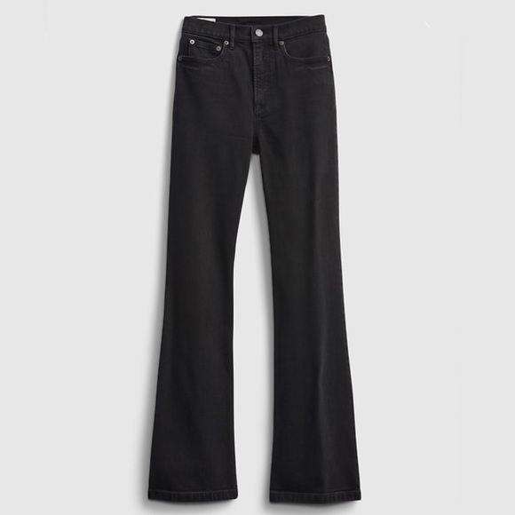 NWT 25 Tall Gap Black Denim High Waisted Flare Jeans New Long - Picture 1 of 9
